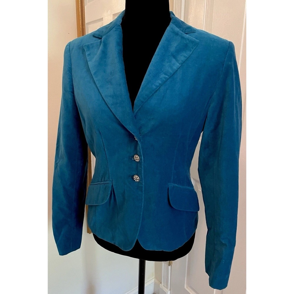 Vtg George Blue Velvet Blazer Jacket Sz 4 Womens Classic‎ Academia Lined